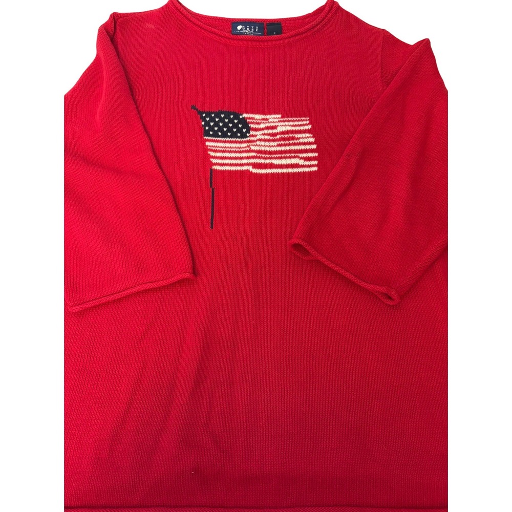 Crazy Horse‎ Sweater 2 Red American Flag, USA, Patriotic, Vintage, Knit, Cotton